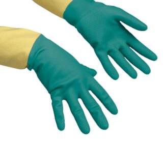 Усиленные резиновые перчатки, S, зел/жел.